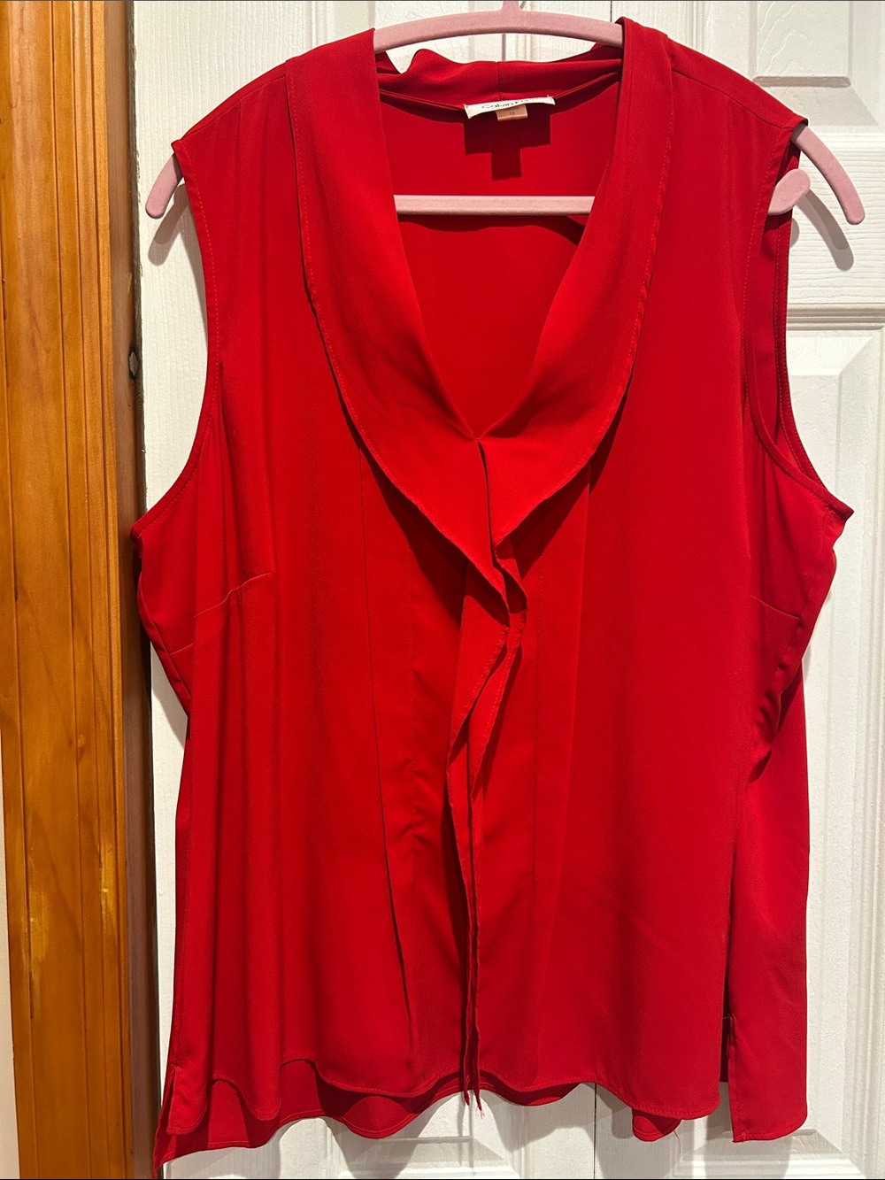 Calvin Klein Women's Red Sleeveless Draped Neck Top